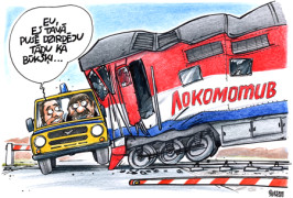 Karikatūra: Uz dzelzceļa pārbrauktuves Balašihā
